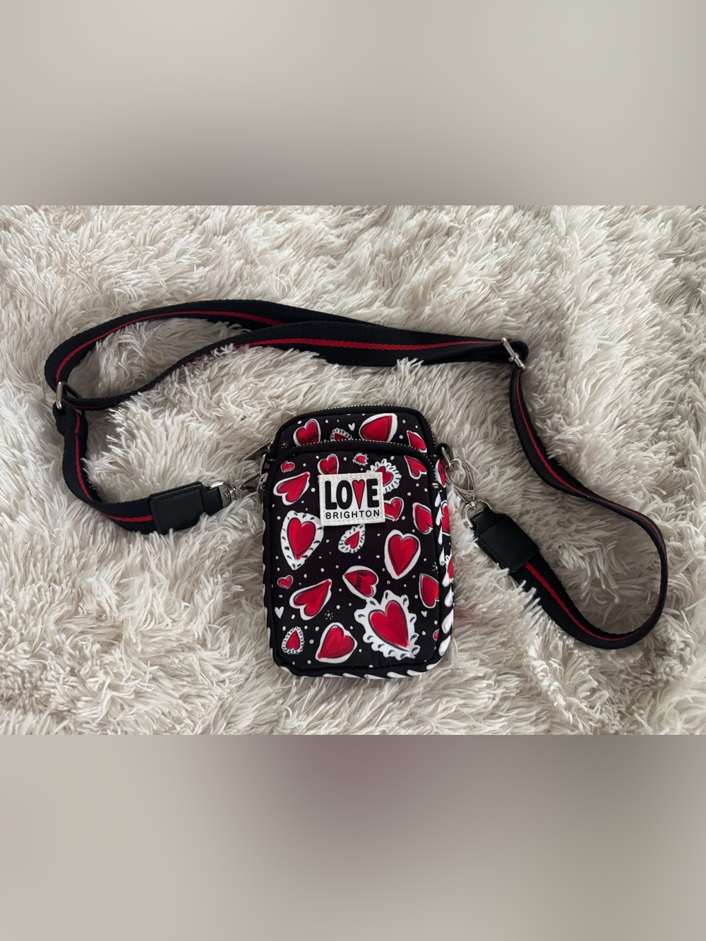 Brighton Love Heart Print Crossbody in Black & Red